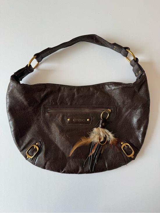 XOXO Handbags - XOXO Dark Brown Shoulder Bag with Feather Accent